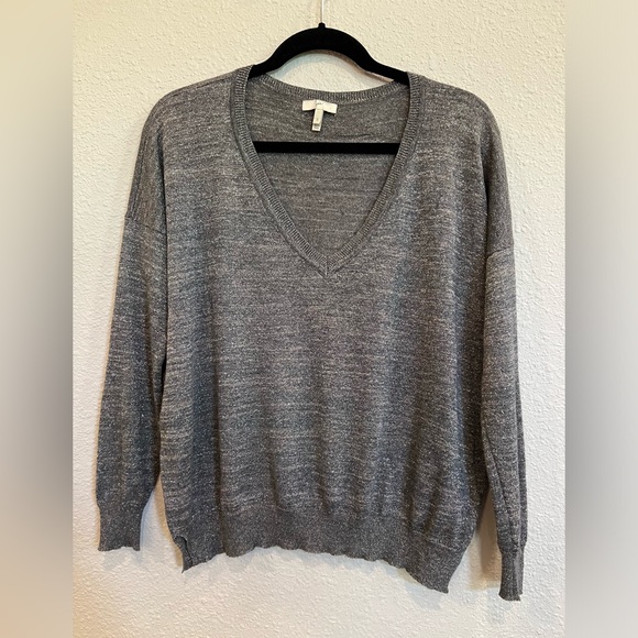 Joie gray vneck sweater metallic flecks size small - Picture 1 of 4